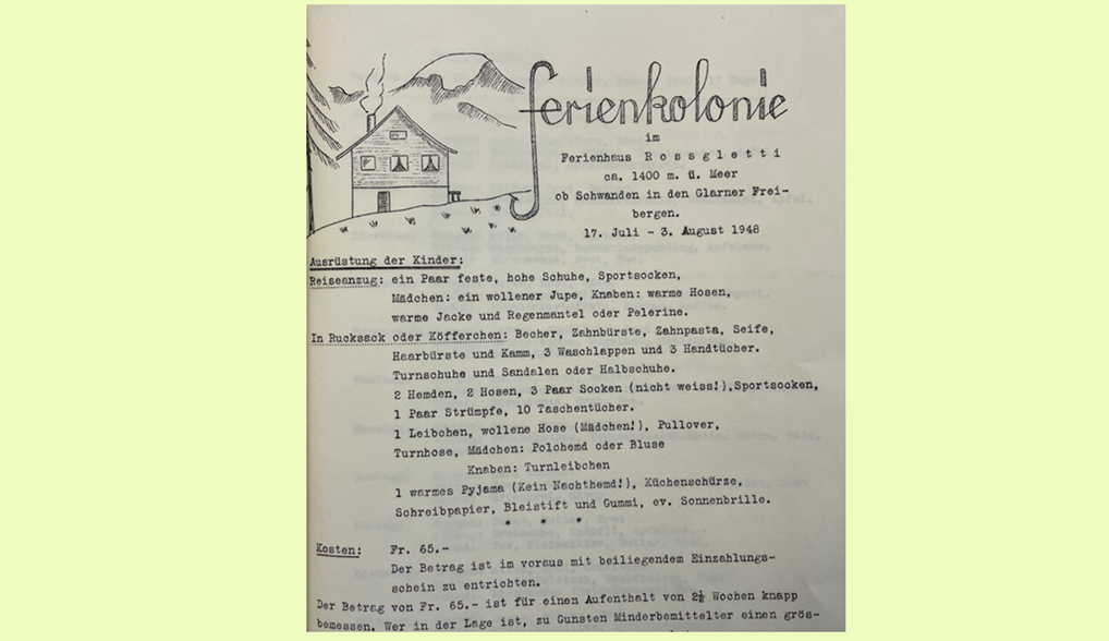 Bild Ferienkolonie 1948 Ausrüstung